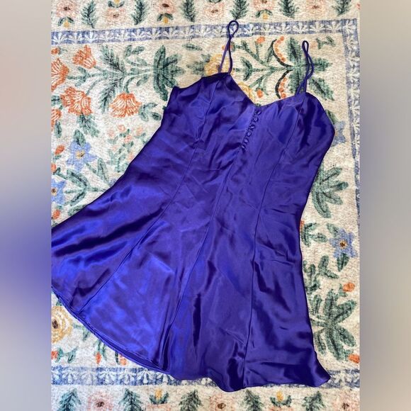 Vintage Royal Blue Satin Chemise - Picture 2 of 4